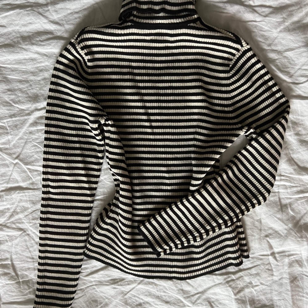 Ralph Lauren Ribbed Black and White Striped Turtleneck Sweater